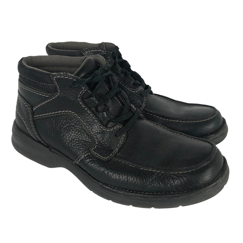 CLARKS Leather Lace Up Ankle Chukka Boots Moc Toe Sz 10.5 M Black Light 63310